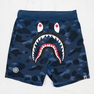 BAPE A Bathing Ape Blue Camo Shark Face Tiger WGM Shorts Size M L